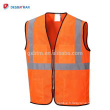 Top Vente Fluorescent Orange Haute Visibilité Sécurité Trafic Vêtements de travail Réfléchissant Géomètre Construction Gilet de Sécurité